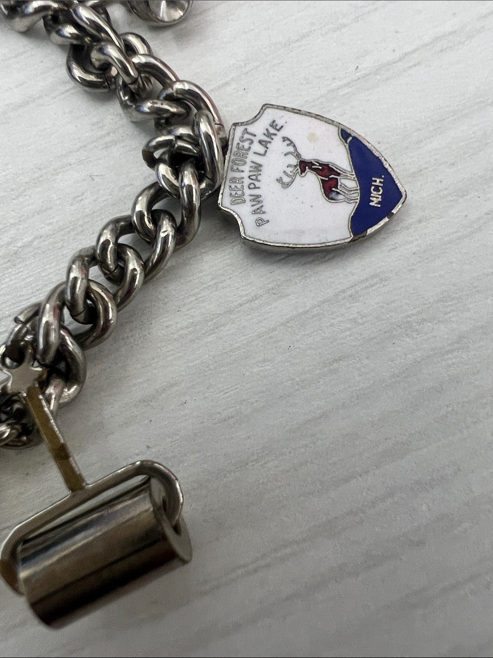 Silver-Tone Travel Charm Bracelet with Enamel Shield Charm - Picture 2 of 13